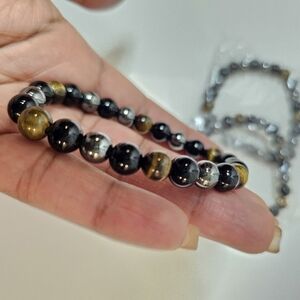 Black Obsidian Tigers Eye Protection Bracelet Healing Crystal One Size